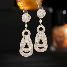 S925 Silver Needle  Cubic Zircon Inlaid Design Knot Earrings Light Luxury Long Wedding Party Earrings Wholesale LYG166