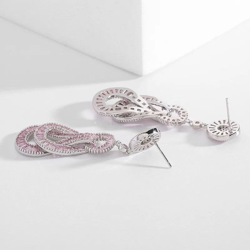 S925 Silver Needle  Cubic Zircon Inlaid Design Knot Earrings Light Luxury Long Wedding Party Earrings Wholesale LYG166