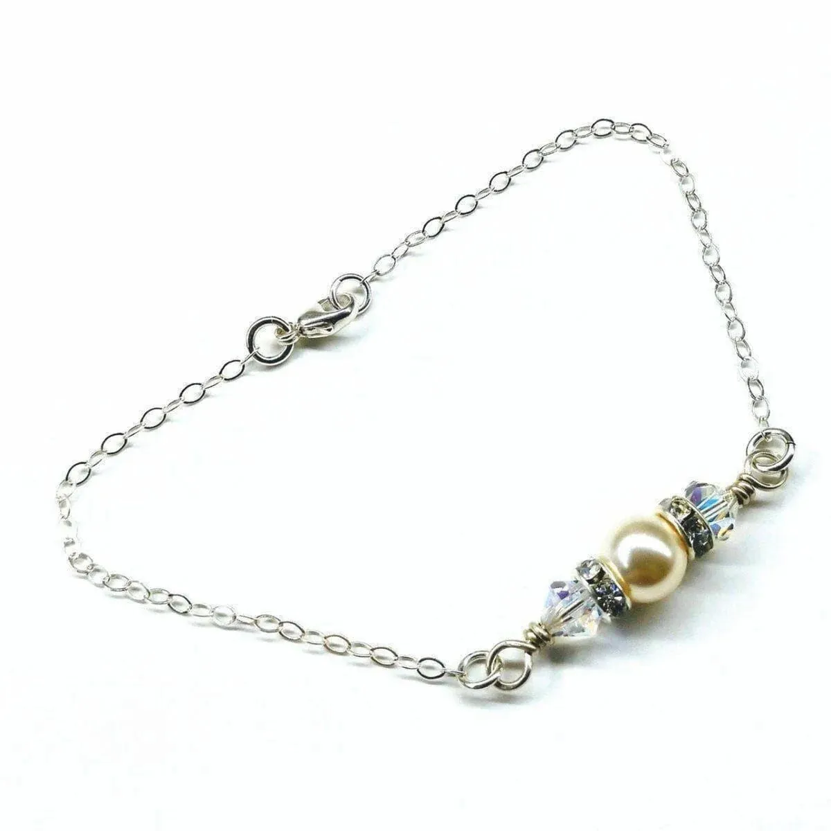 Silver Swarovski Crystal Pearl Bridal Bracelet