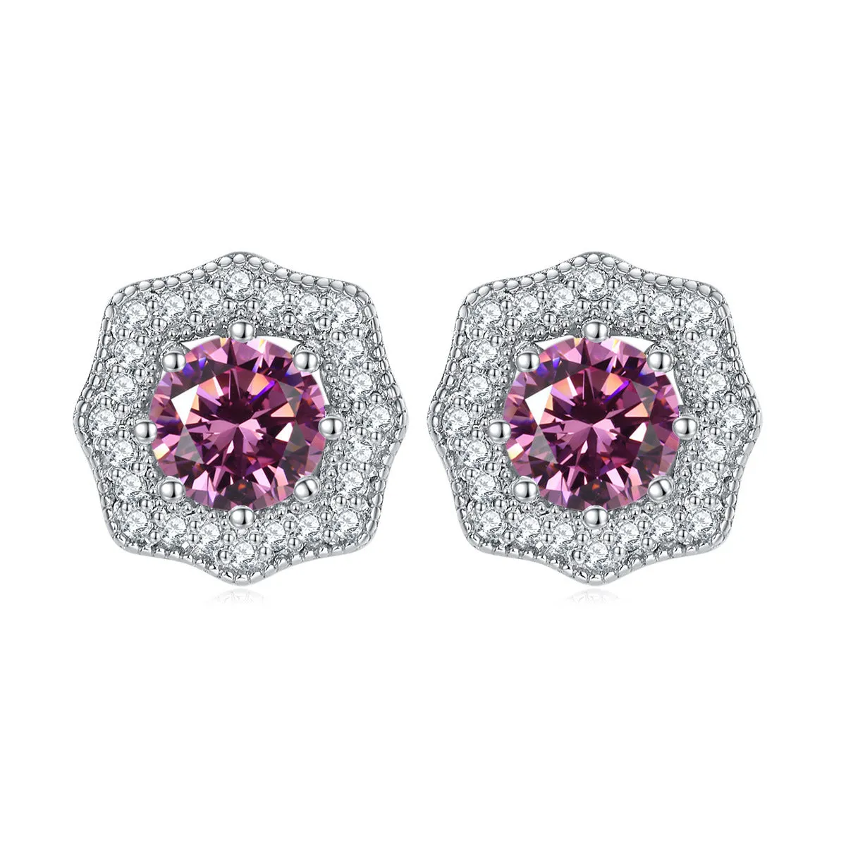 Sumptuous Round Zircon Soleste Halo Silver Studs Earrings for Women