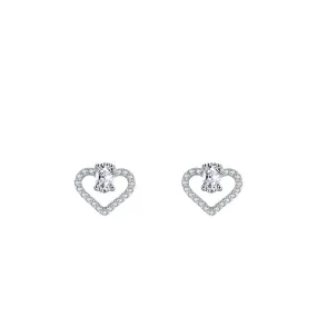 Sweet Heart-Shaped Sterling Silver Earrings with Micro-Inlaid Zircon