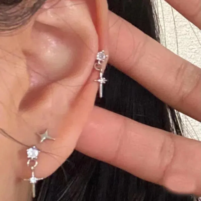TAVIMART  -  Mini Crystal Zircon Earrings Sweet Needle Unisex Ear Stud Pendant Cross Star Earbone Jewelry Cool Cute Punk Grunge Jewelry