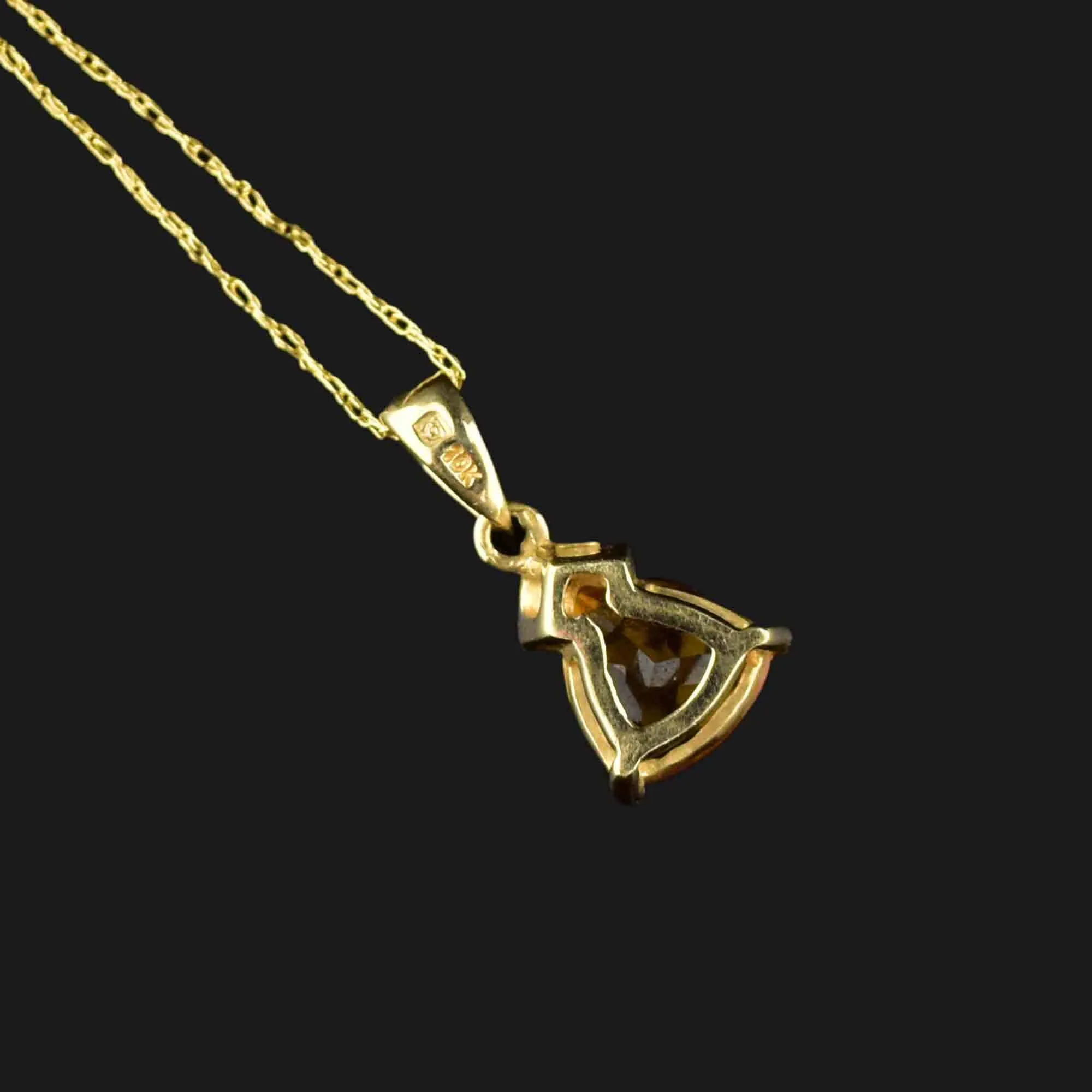 Vintage 10K Gold Citrine Diamond Pendant Necklace