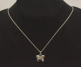 Vintage Sterling Silver Multi-Color Crystal Butterfly Pendant on Sterling Silver Chain Necklace - 16"