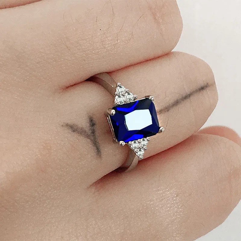 Wedding Jewelry Classic Blue Radiant Cut Cubic Zircon Cocktail Ring for Her