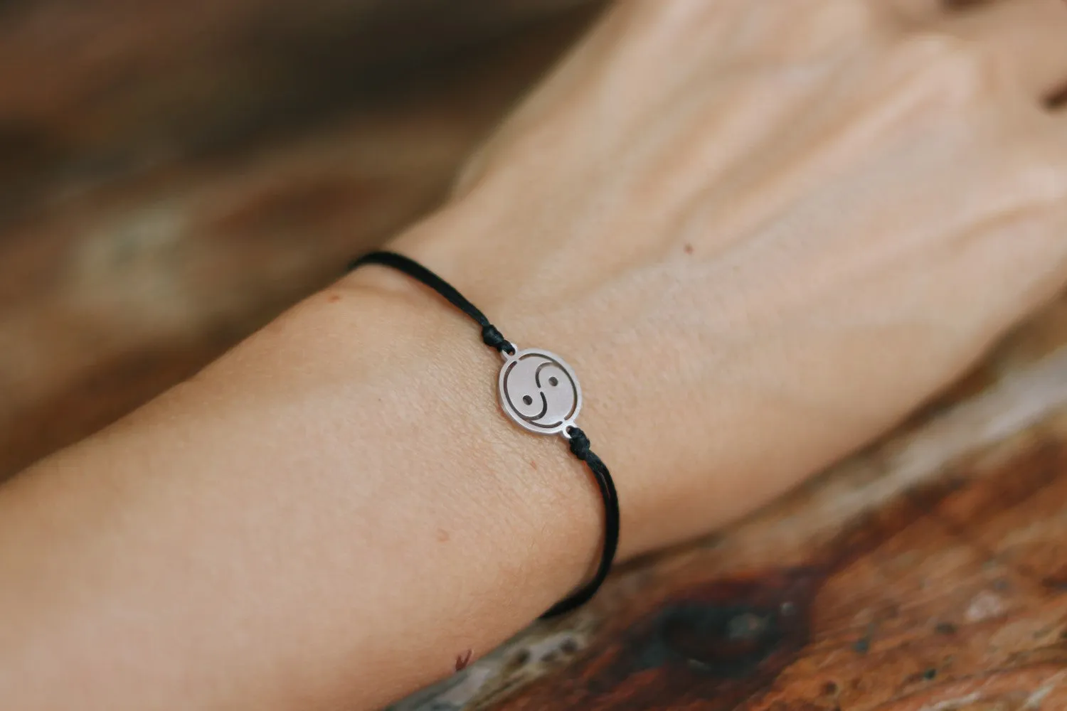 Yin Yang bracelet, waterproof bracelet, stainless steel silver Yin Yang charm, spiritual yoga jewelry, black cord, gift for her, custom size